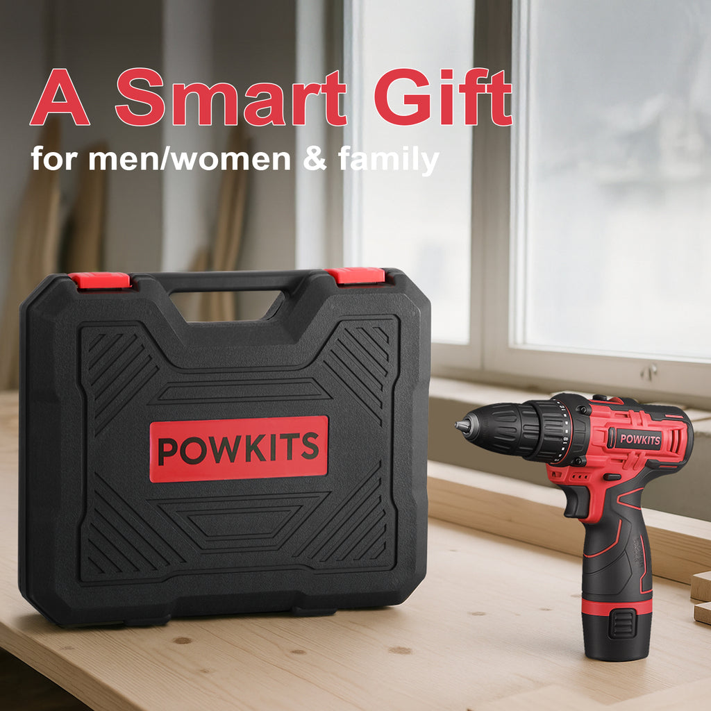POWKITS Cordless Drill Tool Set: 12V Power Drill Tool Kit with Battery & Charger, 142Pcs