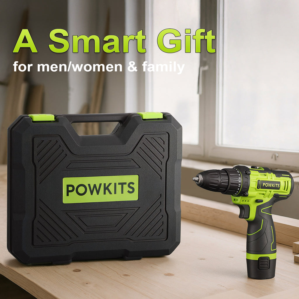 POWKITS Cordless Drill Tool Set: 12V Power Drill Tool Kit with Battery & Charger, 142Pcs