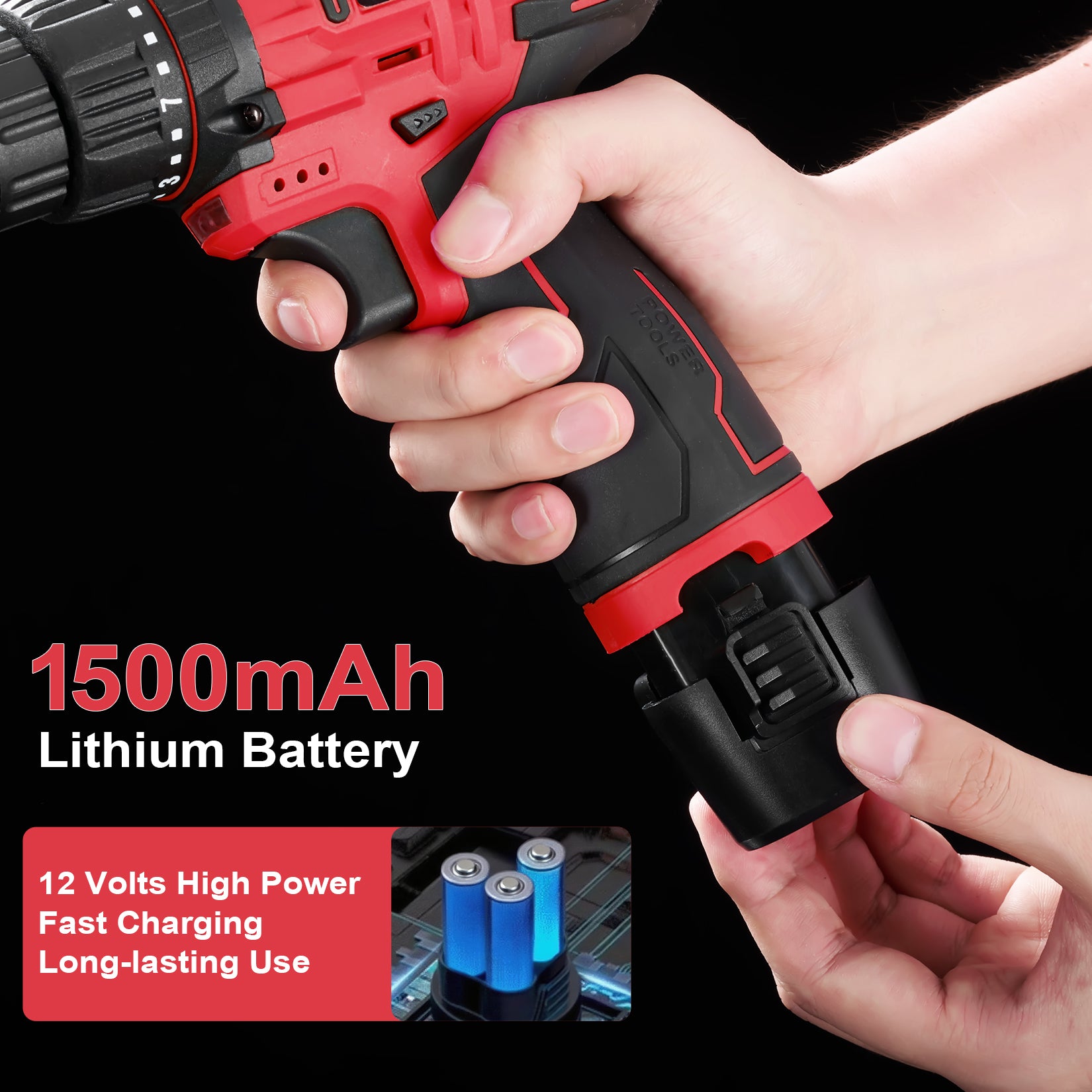 POWKITS Cordless Drill Tool Set: 12V Power Drill Tool Kit with Battery & Charger, 142Pcs